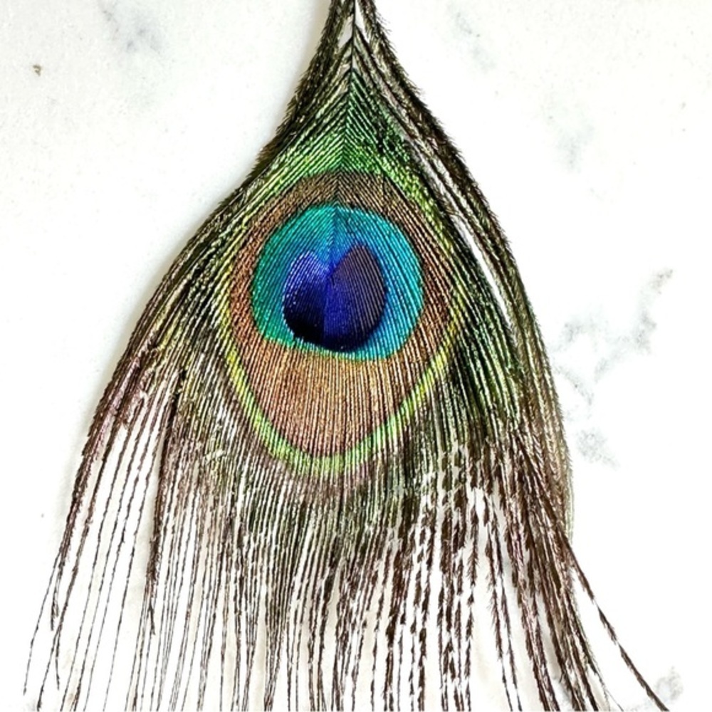 2/$30🌵 Peacock Feather Earrings Boho Jewel Tones Hippie Long Southwestern NEW - Picture 4 of 6